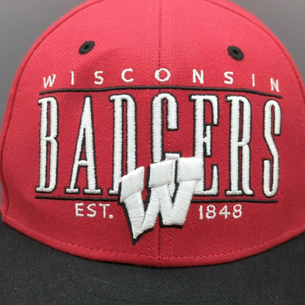 Wisconsin Badgers Hat Cap '47 Brand Block Letter Large Logo Snapback Red OS